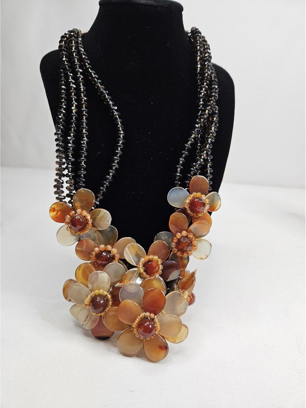 Multi-Strand Faceted Glass Beaded Flower Necklace with Sterling Silver Clasp